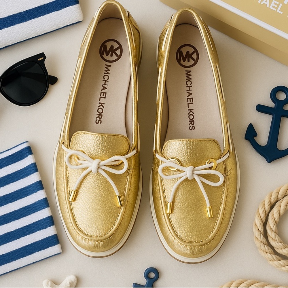 Michael Kors Metallic Gold Leather Moccasin Loafers
Size 6.5